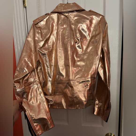 Zara Metallic Rose Gold Leather Moto Jacket XL - Picture 6 of 10